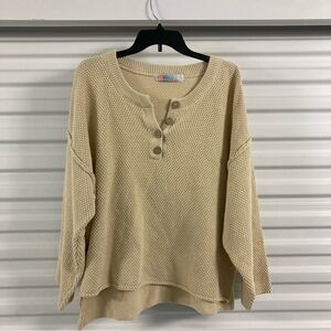Women's Beige Button-Detail Knit Sweater